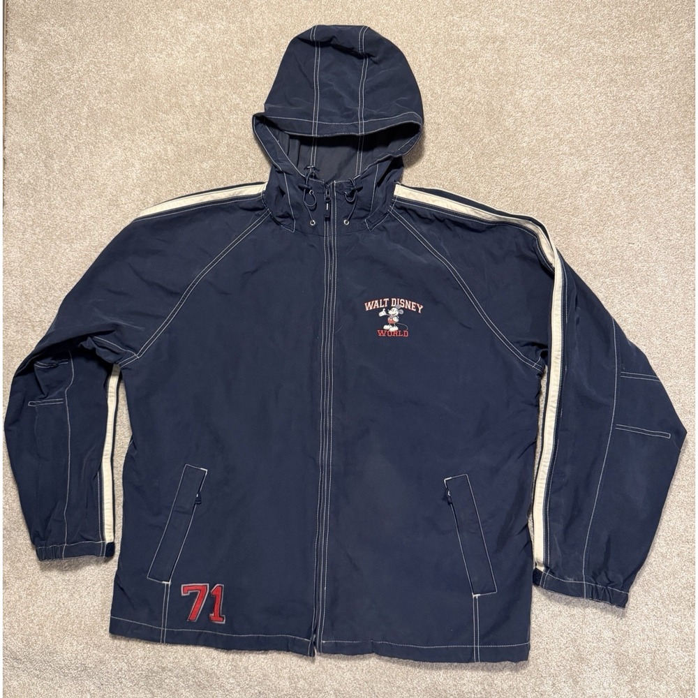 Walt Disney World Jacket Mens XL Full Zip Mesh Lined Hooded Windbreaker Raincoat